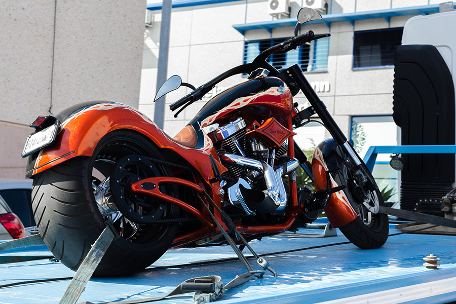 sport motorcycle on top of towing truck yorktown tx